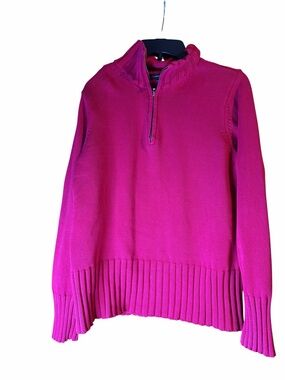 Lands’ End Women’s Large Hot Pink Quarter Zip Knit Sweater